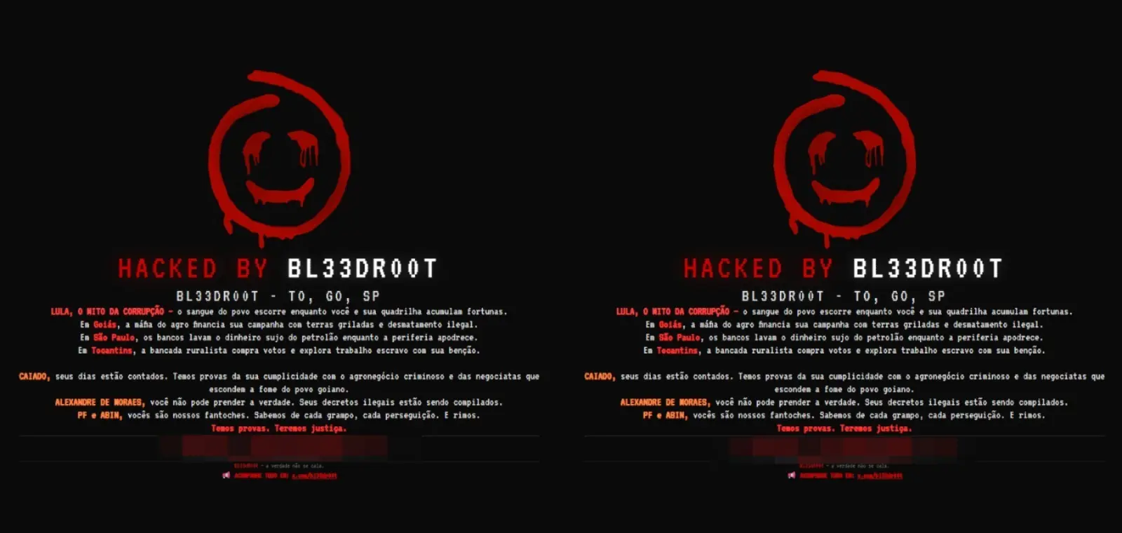 Hackers deixam mensagem contra Lula, Caiado e Moraes após invadirem site da Prefeitura de Morrinhos, no Sul de Goiás (Imagem: reprodução)
