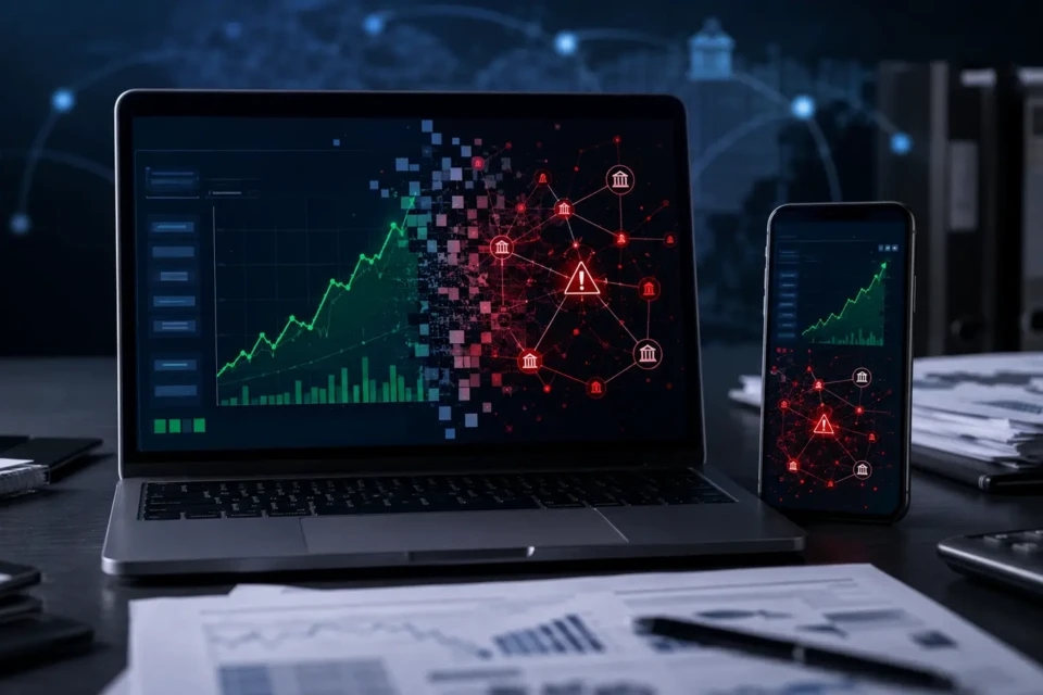 Imagem ilustra falsa plataforma de investimentos investigada na Operação Dark Wallet (Imagem: Ilustração gerada por IA)