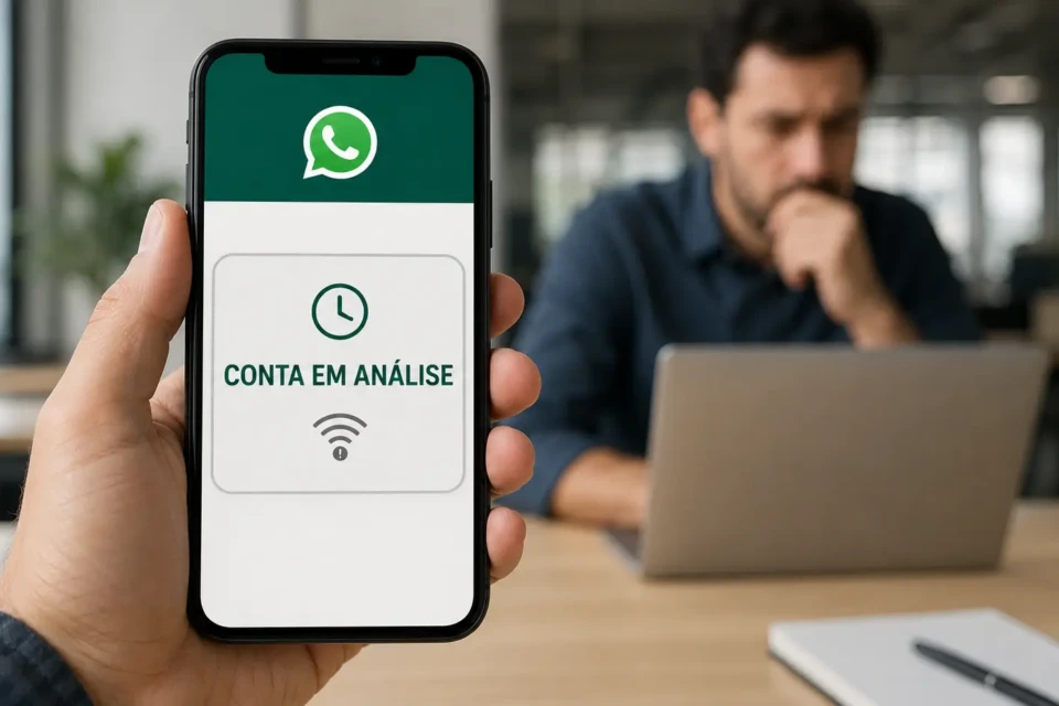 Usuários relatam falhas no WhatsApp e contas colocadas “em análise” durante a instabilidade. Crédito: Imagem ilustrativa gerada por inteligência artificial.