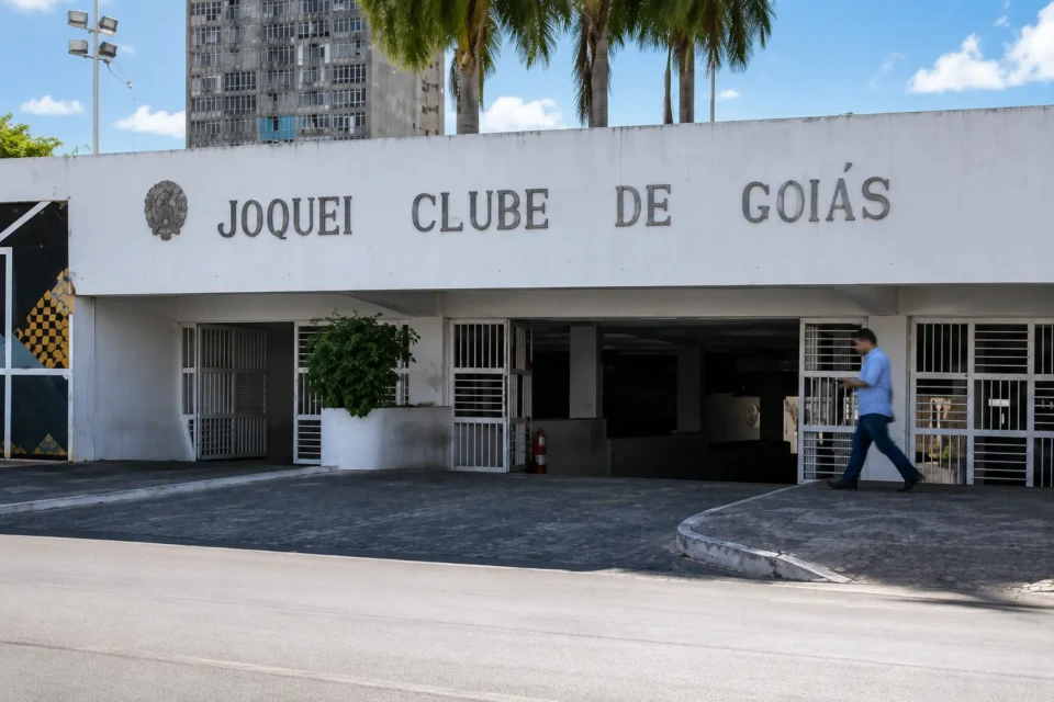 Fachada do antigo Jóquei Clube de Goiás, em Goiânia, imóvel que foi declarado de utilidade pública para fins de desapropriação pela Prefeitura e que poderá ser destinado a atividades culturais, educacionais ou de lazer. Crédito: Reprodução.