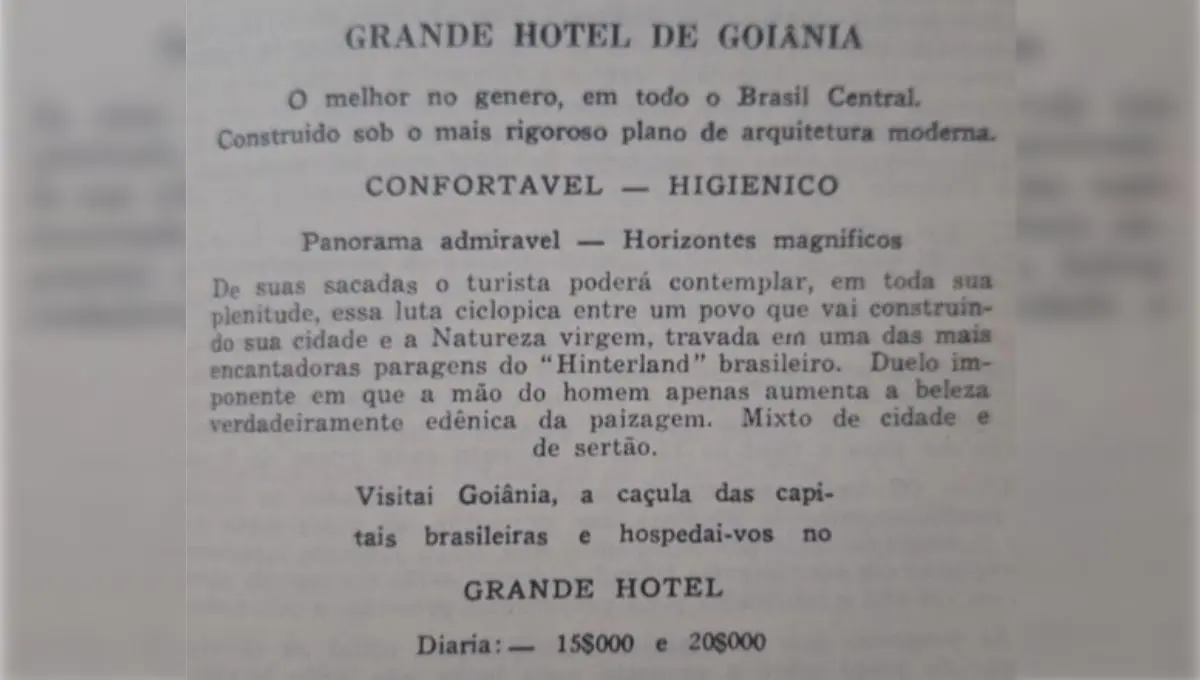 Anúncio para quem quisesse se hospedar no Grande Hotel