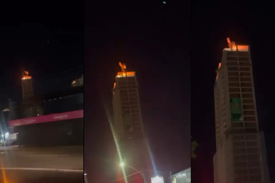 Leitora do Mais Goiás registrou incêndio que atingiu último andar de prédio em construção no Parque Amazõnia (Foto: Renata Campos)