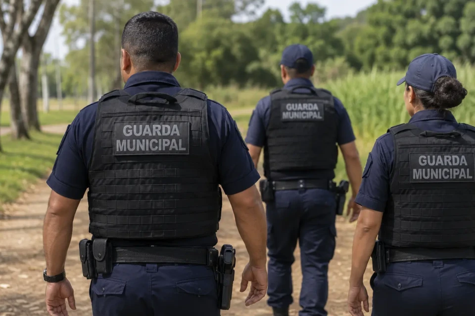 Agentes da Guarda Municipal durante patrulhamento em área pública. Imagem ilustrativa.
