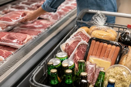 fConsumidor escolhe carnes para o churrasco de Dia dos Pais em supermercado — Foto: Divulgação/Agos