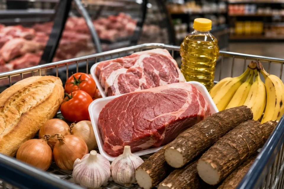 Carnes, pão, tomate, cebola, alho, mandioca, óleo e banana integram a cesta usada para calcular o custo de um churrasco de Dia dos Pais para oito pessoas — Foto: Pexels