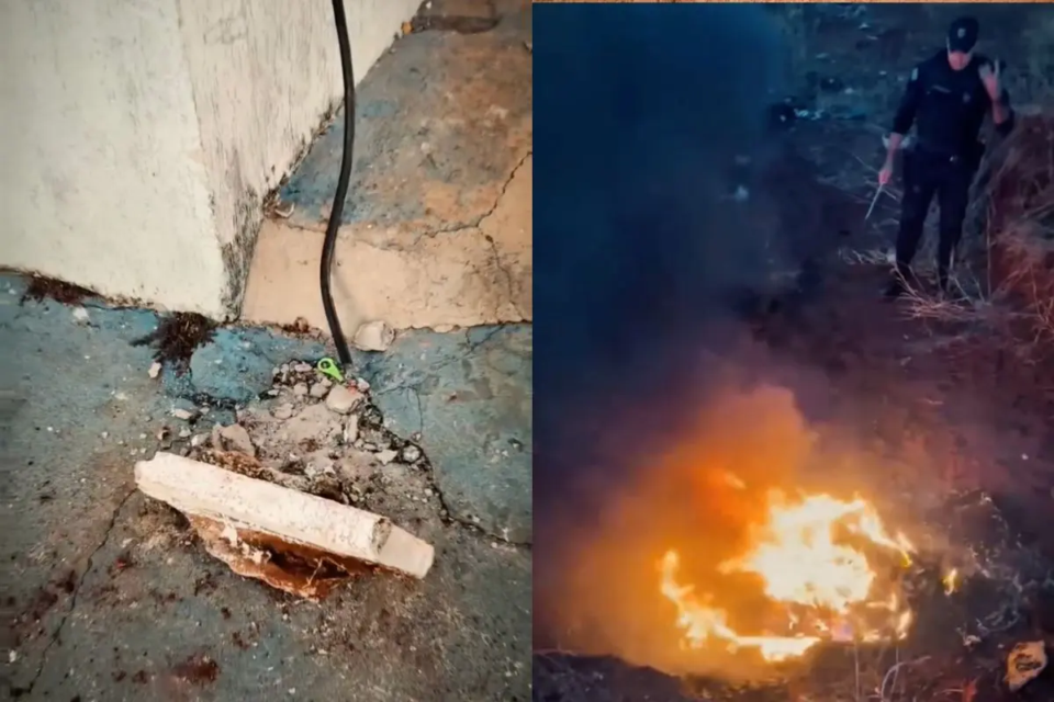 Homem furtou fios do Castra Pet de Rio Verde e foi preso enquanto queimava o material para depois vender (Foto: GCM Rio Verde)