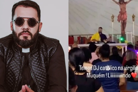 Padre DJ anima vigília da Romaria do Muquém com música eletrônica e oração em Niquelândia; vídeo Padre Rômulo Leal apresentação no santuário