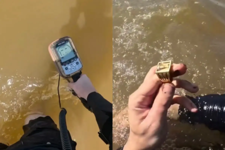 George Simpson encontrou o anel perdido de um cliente no Rio Araguaia com ajuda de detector de metais (Foto: redes sociais)