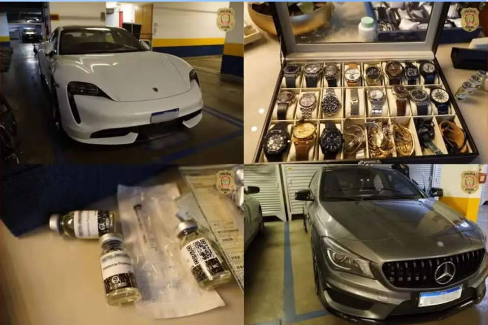 Com o grupo, foram apreendidos carros de luxo, joias e anabolizantes falsos (Foto: PCDF)