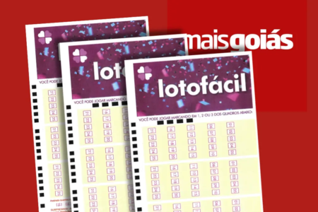 Cartela da Lotofácil com fundo do Mais Goiás