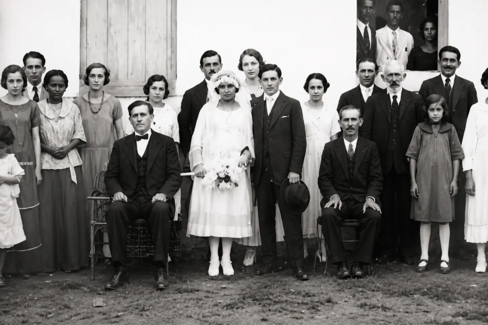 Casamento do alemão Karl Bartolomeu Steger com a goiana Bárbara da Silva Moraes, casal ligado à história da casa considerada a mais antiga de Goiânia, construída em Campinas antes da fundação da capital. (Foto: Acervo pessoal)