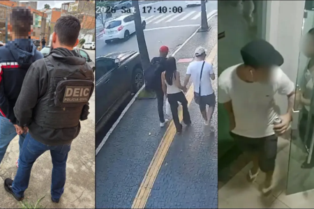 Montagem mostra líder da gangue preso e ação do grupo em Goiânia