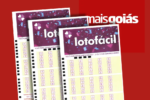 Cartela da Lotofácil com fundo do Mais Goiás