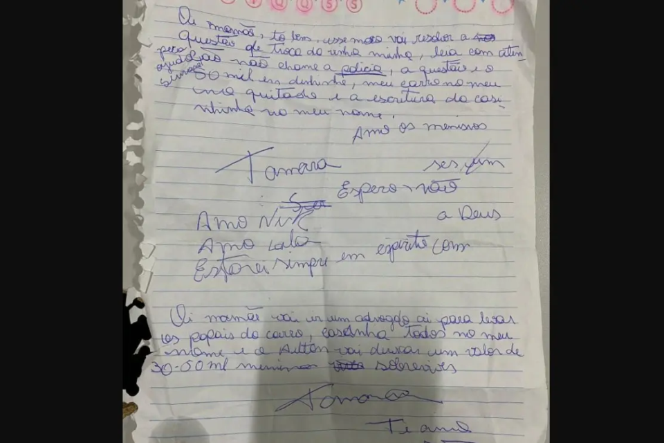 Mulher resgatada após dias em cativeiro em Goiás escreveu carta para família Estarei em espírito acorrentada amordaçada Águas Lindas de Goiás