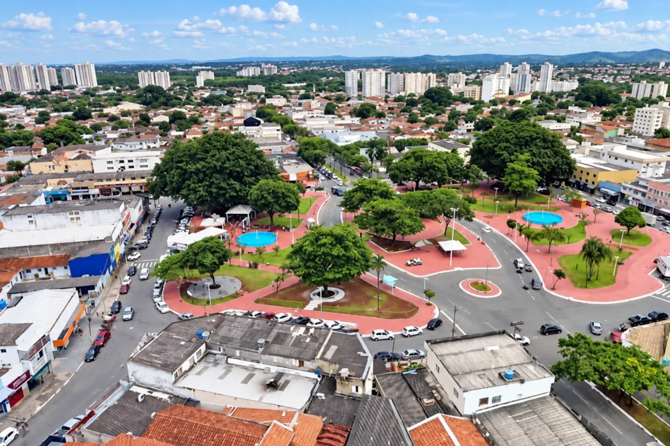 Vista aérea da Praça Vereador Boaventura Moreira Andrade, na 5ª Avenida com a Avenida Vereador Germino Alves, no Setor Leste Vila Nova, em Goiânia (Crédito: Prefeitura de Goiânia)