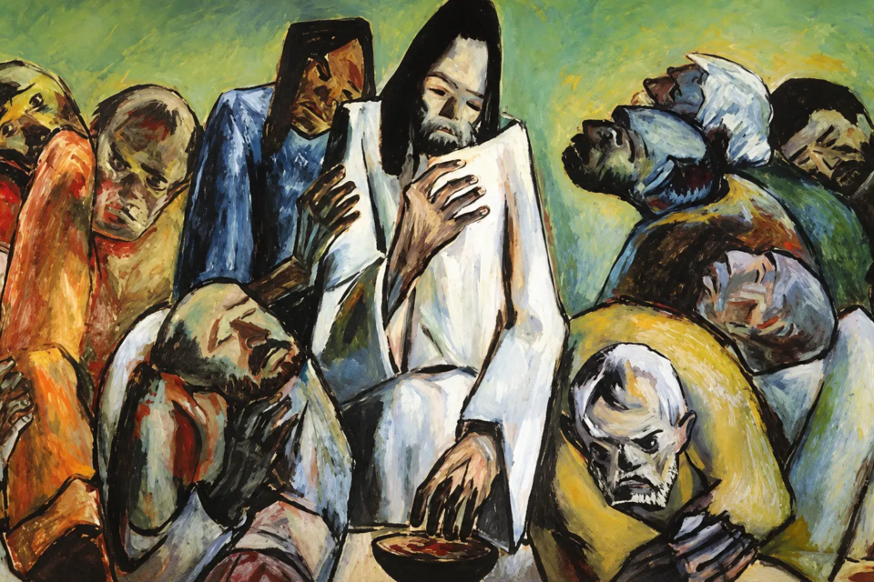 Obra sacra de Frei Nazareno Confaloni, datada de 1958, retrata Cristo entre personagens populares (Foto: Reprodução Diocese de Goiania)