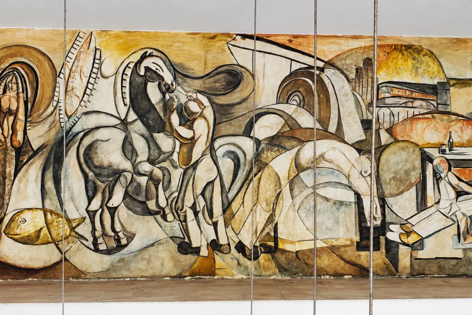 Painel de Frei Nazareno Confaloni na antiga Estação Ferroviária de Goiânia (Foto: Prefeitura de Goiânia)