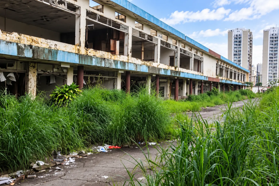 Antiga sede da Celg em estado de abandono antes da demolição, em Goiânia (Foto: CAU-GO)