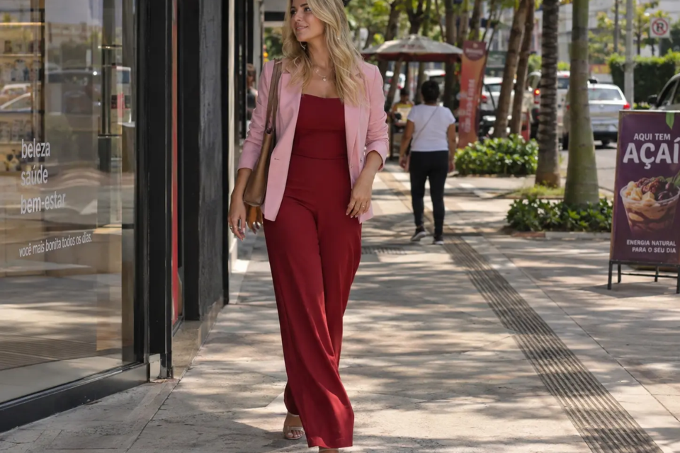 Vermelho profundo e rosa aparecem entre as combinações de cores da primavera-verão 2026, em produções adaptadas ao clima brasileiro (Foto: Estilista Samara Almeida)