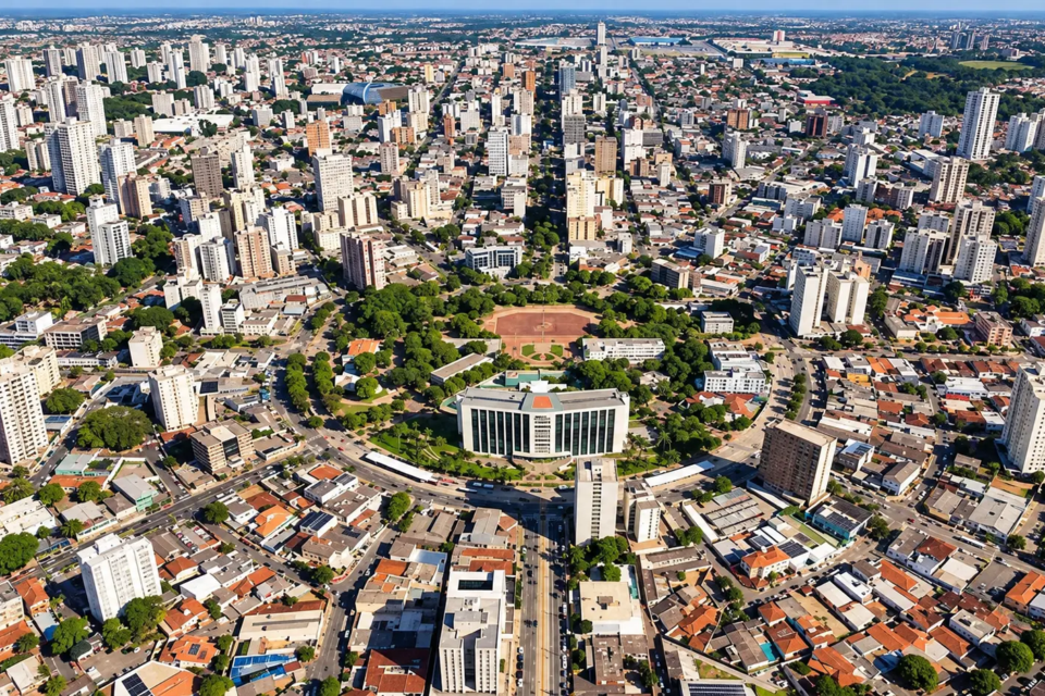 Vista aérea da região central de Goiânia, com destaque para a Praça Cívica e o entorno urbano da capital (Foto: Prefeitura de Goiânia)