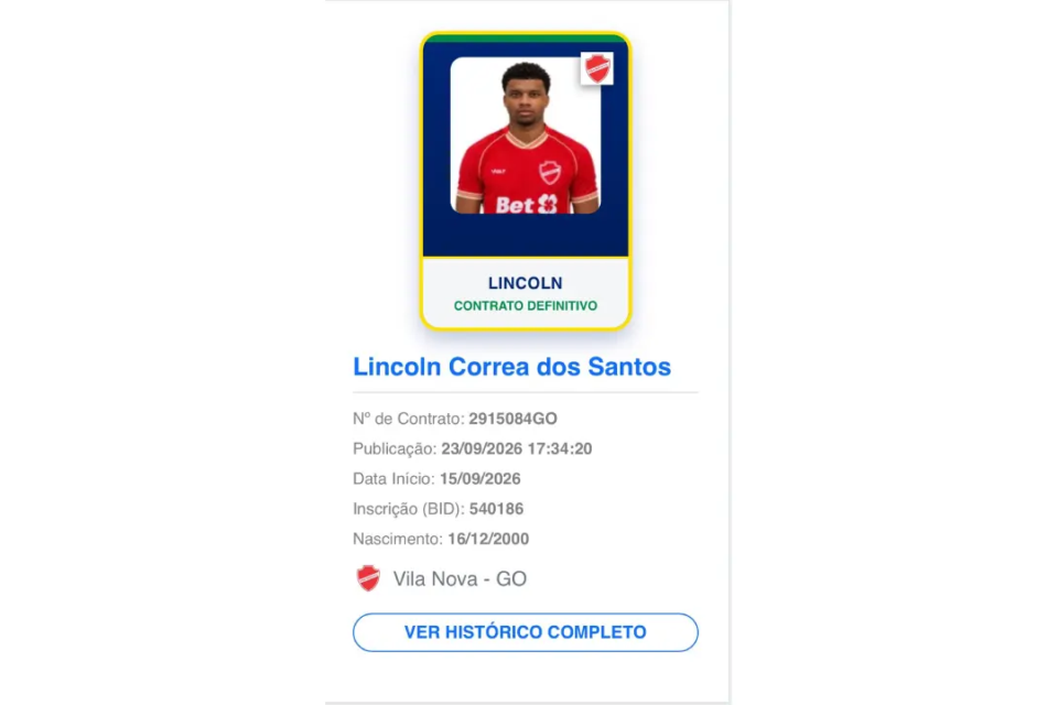 Registo de Lincoln sai no BID da CBF 