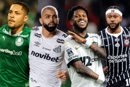 Vitor Roque, do Palmeiras, Gabigol, do Santos, e Fred do Atlético-MG e Memphis, do Corinthians