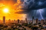 Previsão indica calor de até 41°C e possibilidade de temporais em Goiás durante a semana (Arte: Glauber Mattos)