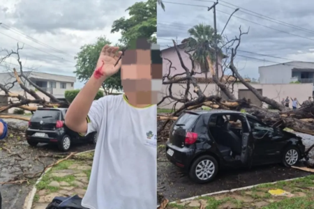 Carro ficou danificado e vítimas feridas - (Foto: reprodução)